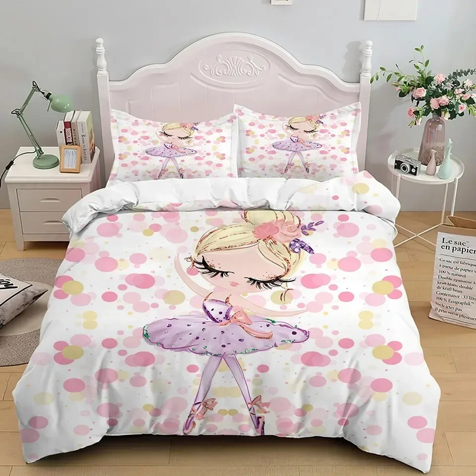 

Cartoon Ballet Dancing Girl Comfortable Duvet Quilt Cover Pillowcase Bedding Set Children Bedroom Decoration Home Textile
