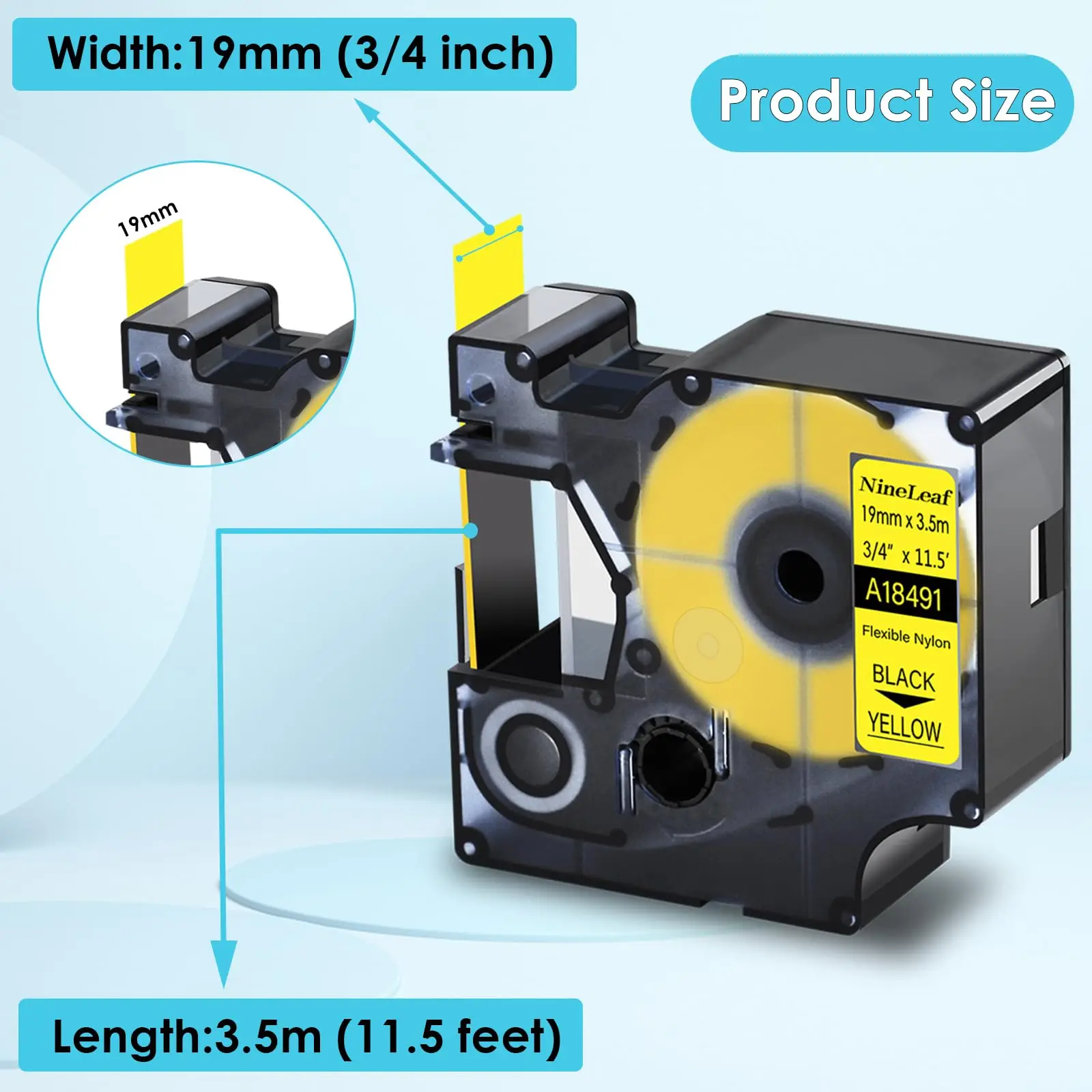 5Pcs Label Tape Compatible for Dymo 18491 Flexible Nylon Labels 19mm Black on Yellow for DYMO Rhino 5200 3M PL150 Label Printers