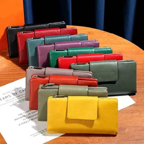 

Женские длинные кошельки из коровьей кожи, большая емкость, модная сумка для кредитных карт, портативная сумка для денег, кошельки для монет