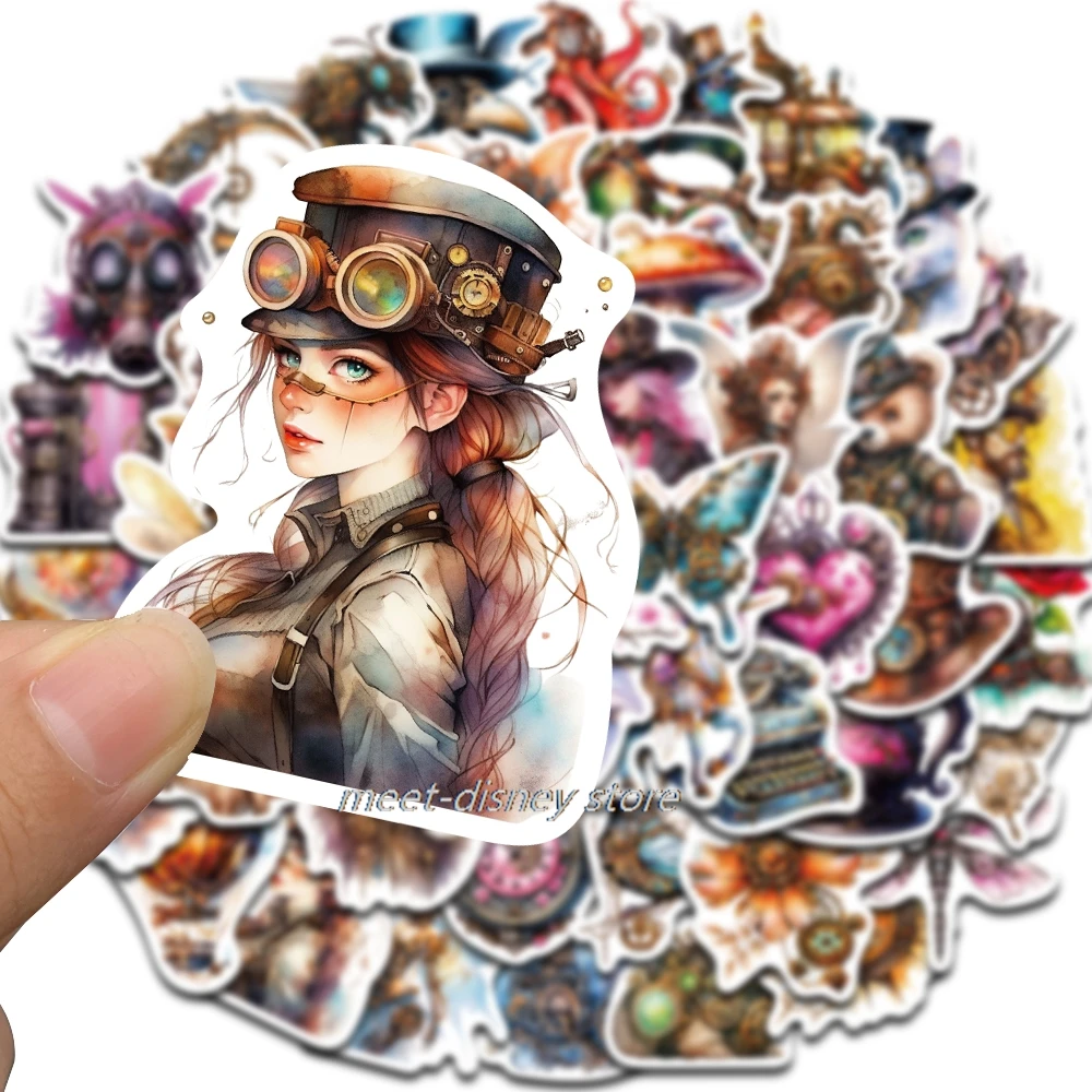 50PCS Watercolor Steam Punk Stickers DIY Luggage Kawaii Decals Phone Motorcycle Laptop Notebook Guitar Cool Black Cat Sticker