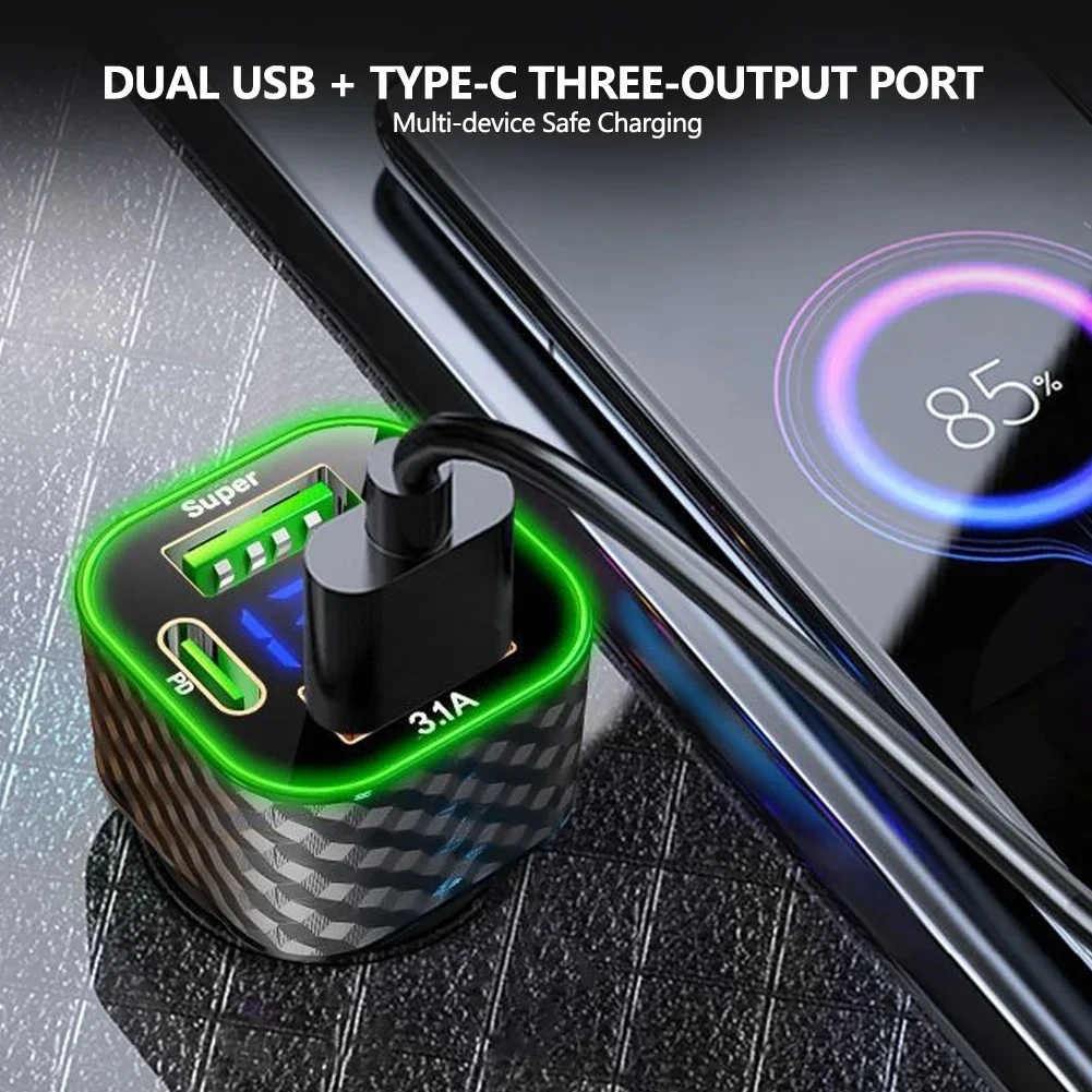 4 in 1 Car Phone Charger USB C Dual PD with Voltage Display 380W Super Fast Charge Adapter with iPhone/Android/Samsung Galaxy view 4