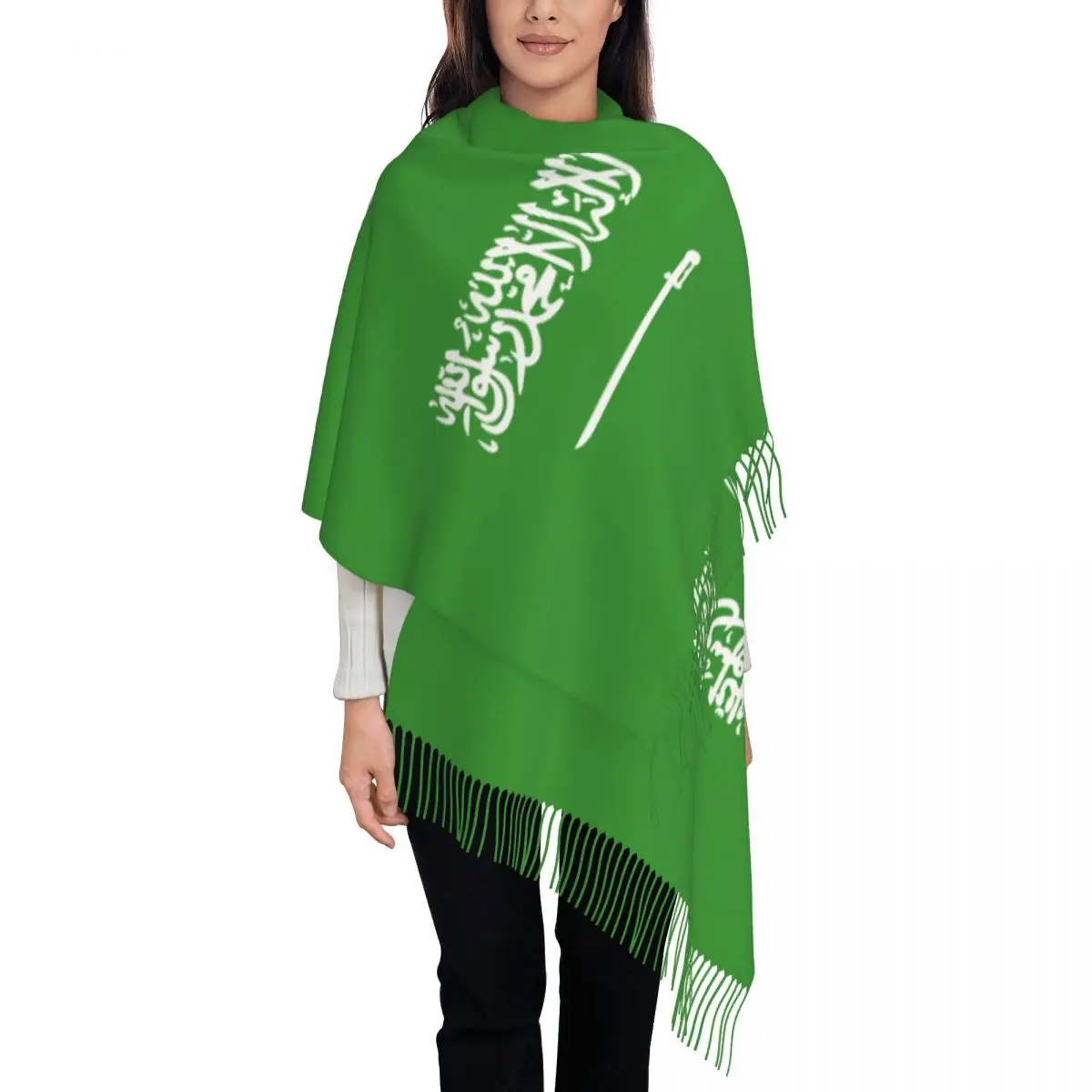 Bandeira da Arábia Saudita para mulheres, lenço borla, lenço fashion