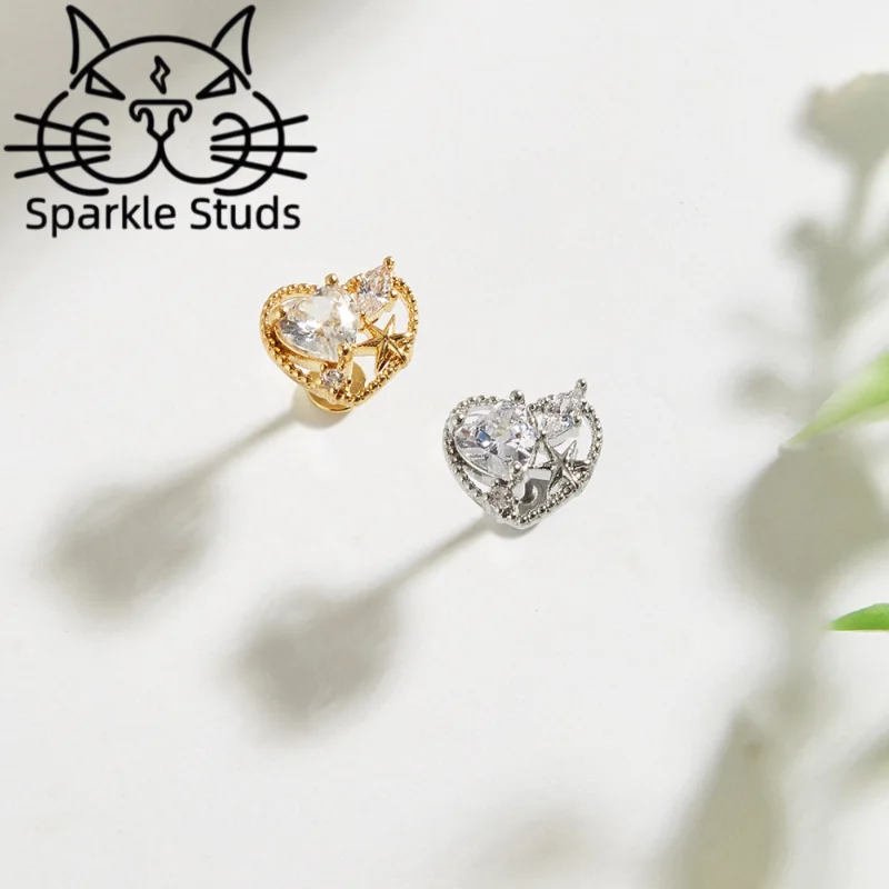 Body Jewelry Diamond - Sparkle Studs Edelstahl-Ohrringe mit Diamant-Herz und