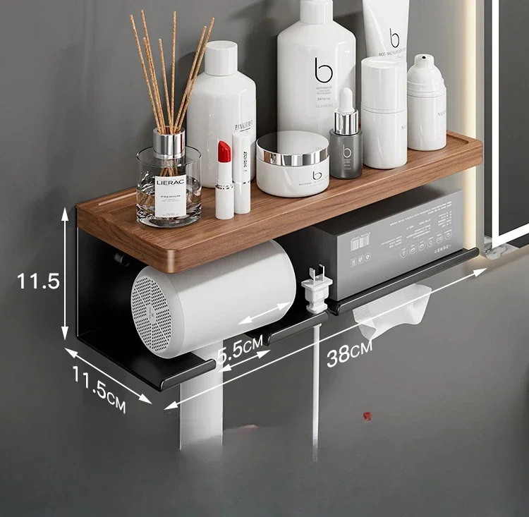 

bathroom shelves wood Hair dryer holder wall mounted bracket hair dryer hanging rack air blower storage rack walnut wood