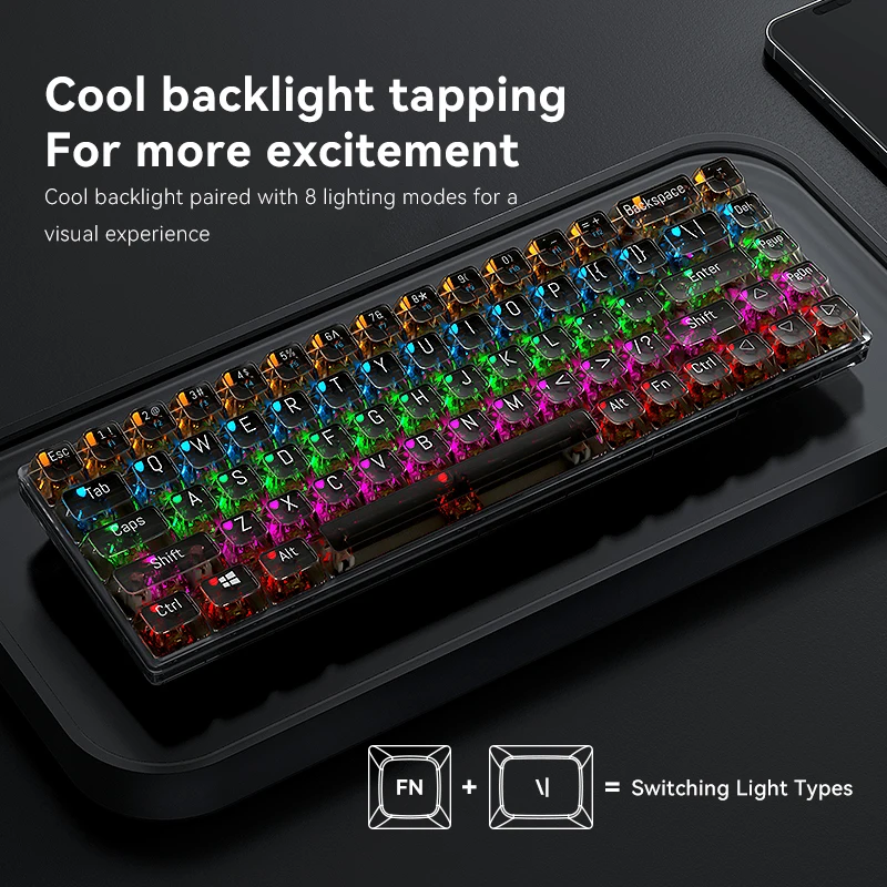 Imagem -05 - T-wolf-teclado Mecânico para Jogos Teclado Transparente Misturado com 68 Teclas Rgb Esports Personalização do Jogo Cristal Tipo-c para Usb