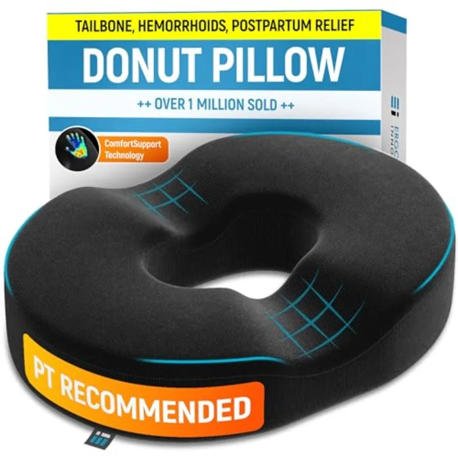 

PT ENDORSED Donut Pillow for Tailbone Pain Relief - Hemorrhoid Pillow for Sitting Orthopedic Donut Seat Cushion for Pressure Re