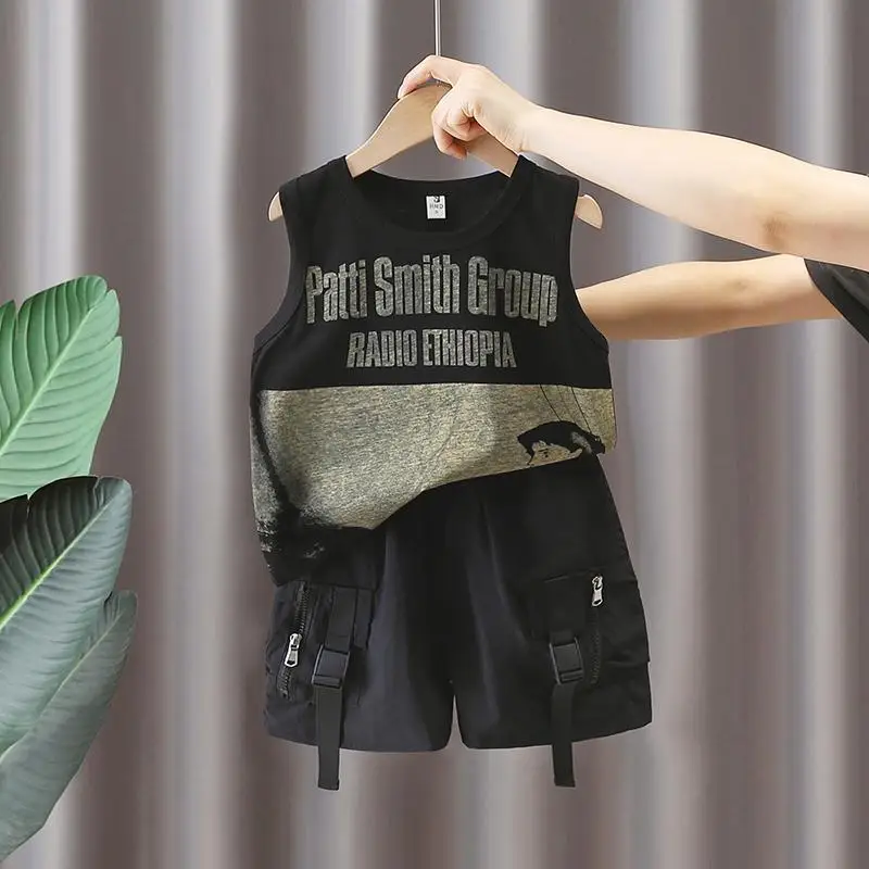 

Children's Set 2025 Summer New Boys' Printed Sleeveless Tank Top Shorts 2pcs Thin Clothes