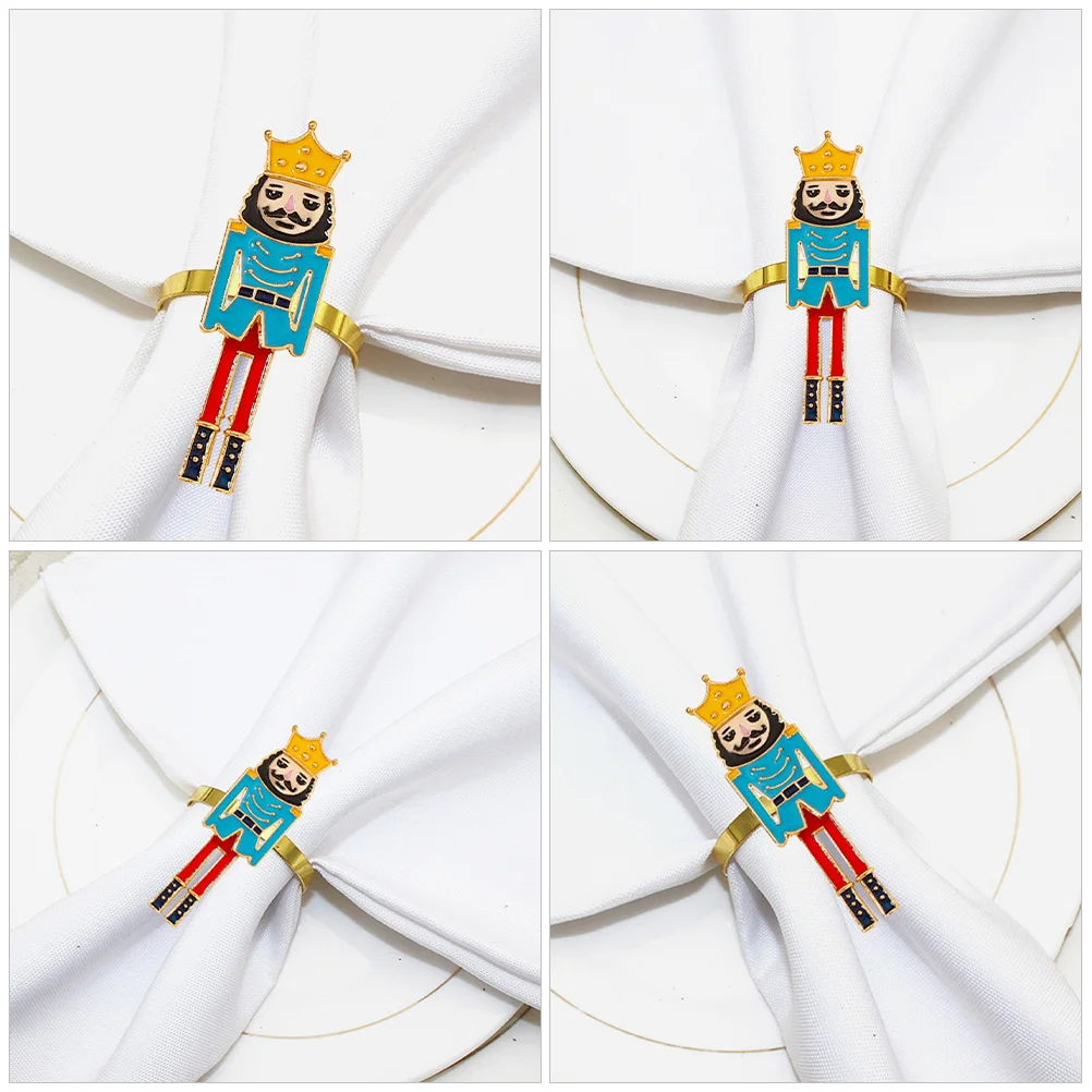 

4 Pcs Nutcracker Christmas Decorations Gold Napkin Holders Soldier Fixing Buckle Accessory Ring