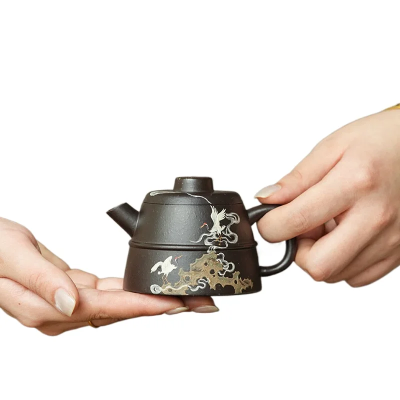 High-end purple clay pot handmade clay painting giant wheel beads household kung fu tea set one-person small teapot