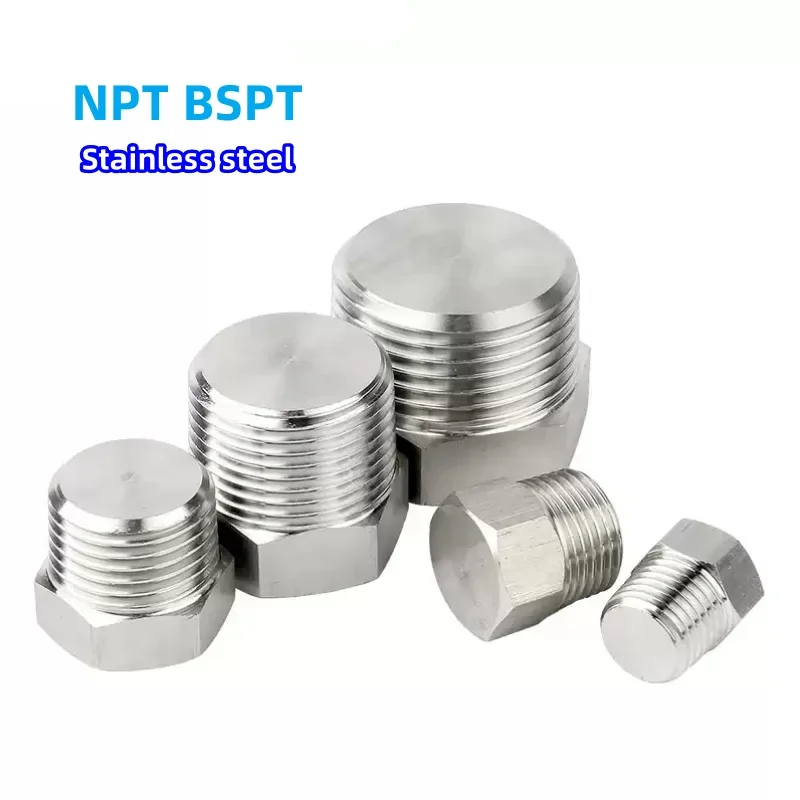 NPT BSPT 1/8'' - 2'' Male Thread 304 Stainless Steel Hex End Cap Outer Hexagon Solid Plug Oil Water Pipe Fitting