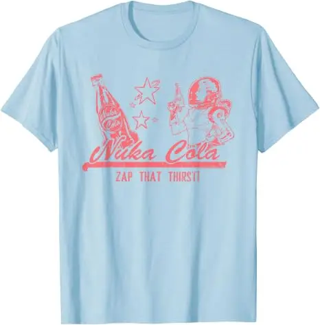 Nuka Cola Unisex-T-Shirt aus weicher Baumwolle, Videospiel-Zap-That-Thirst-Vintage-T-Shirt, roter Text, Nuka Cola-Kreis-Grafik, Persönlichkeits-Outfit – Detail 14