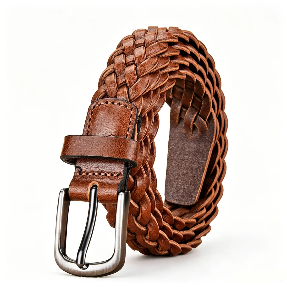 WoMen's Genuine Leather Braided Belt — Top Grain Cowhide, Casual Pin Buckle for Jean