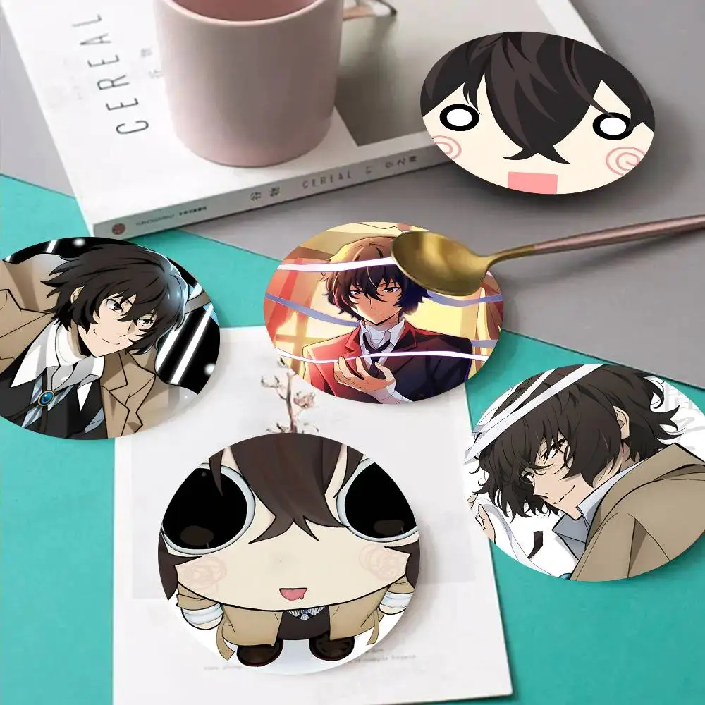 1pc Osamu Dazai Wooden Coaster Colour Printing Cup Mat Home Desk Decoration Gifts
