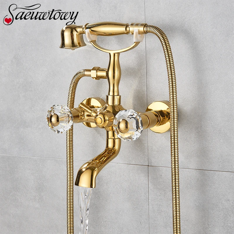 Faucet Waterfall Rotatb Spout Shower Telephone Style Golden Waterfall Bathtub Faucet Bathroom Brass Bath