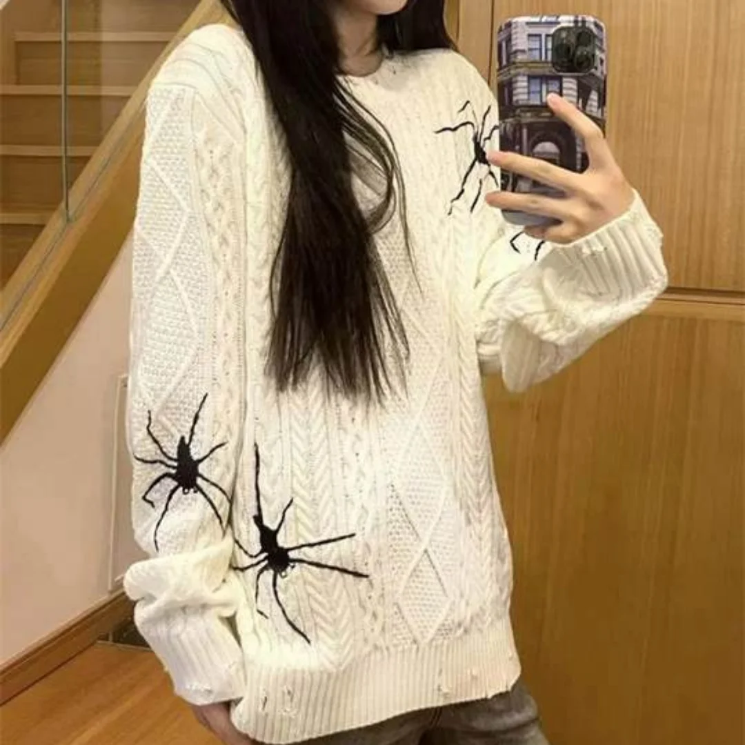 

American Destroying Spider Fried Dough Twists Sweater Women's Personality Versatile Lazy Style Retro Korean Wear Versatile Knits