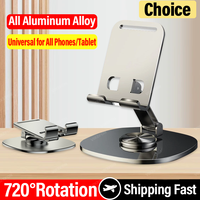 Universal 720 Rotate Aluminum Alloy Tablet Mobile Phone Holder Stand Portable Adjustable Folding Lazy Desktop Live Mount Bracket