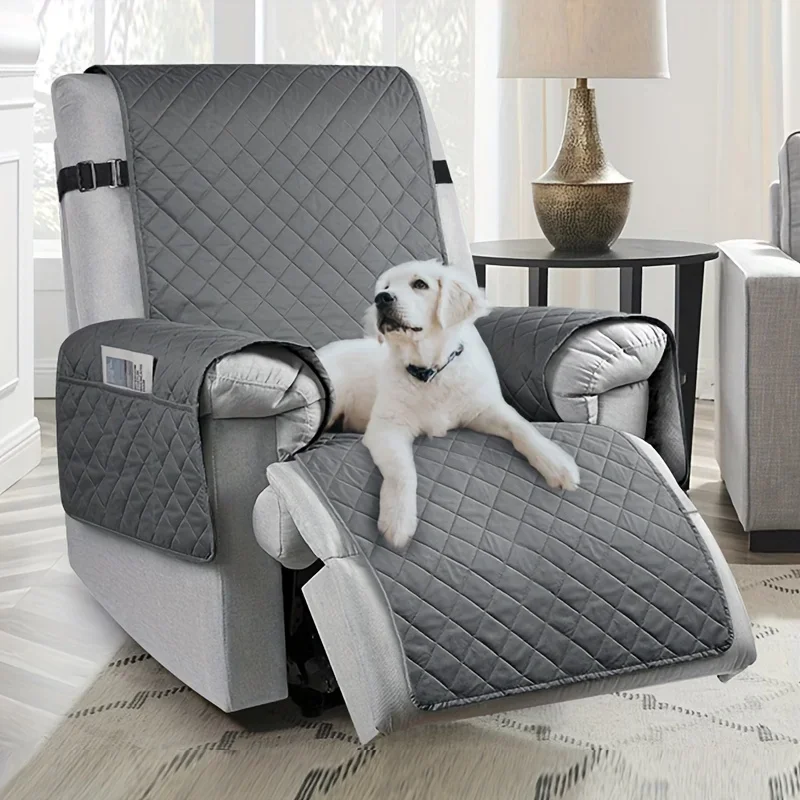 1pc Plush Recliner Slipcover, Diamond Grid Armchair Protector with Side Pocket, Water-Repellent Sofa Seat Cover