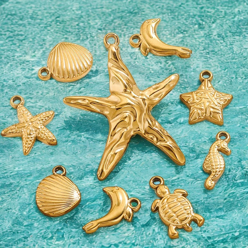 1Pc Fashion Simple Stainless Steel Shell Conch Starfish Charms Pendant Creative DIY Earrings Bracelet Necklace Accessories Gifts