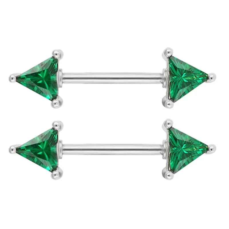 

12pcs/Lot Green Triangle Cubic Zircon Nipple Shield Ring Stainless Steel Barbell Helix Piercing Cover Jewelry