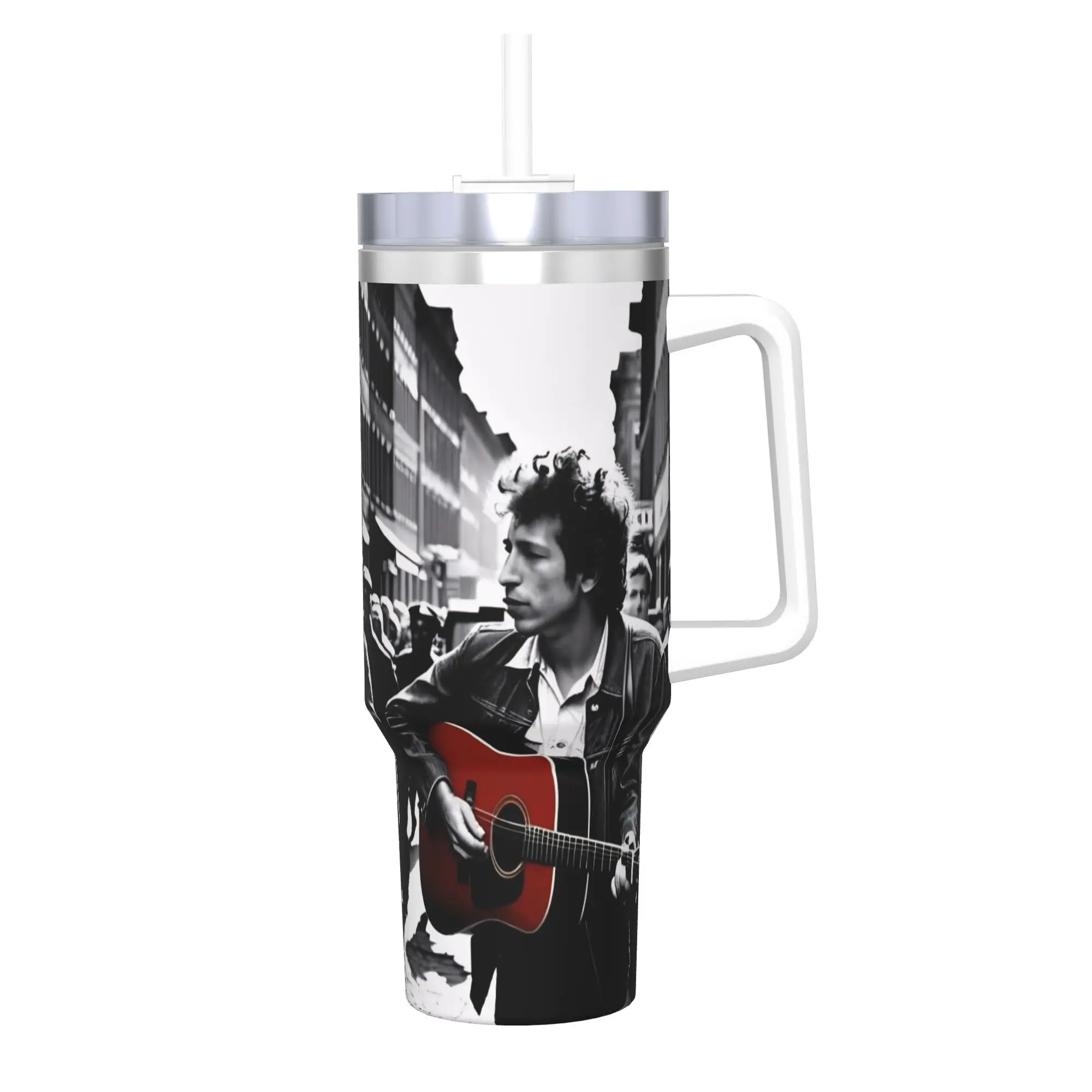

Bob Dylan Singer Insulated Tumbler with Lid Stainless Steel Thermal Mug Outdoor Portable Car Bottle Cup 40oz