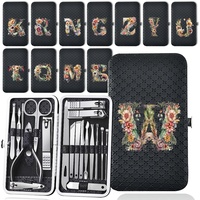 Versatile 19 Pcs Nail Clippers Set Storage Box Nail Trimmers Tools Kit Nail Clippers Set Home Essentials Floral Letter Pattern