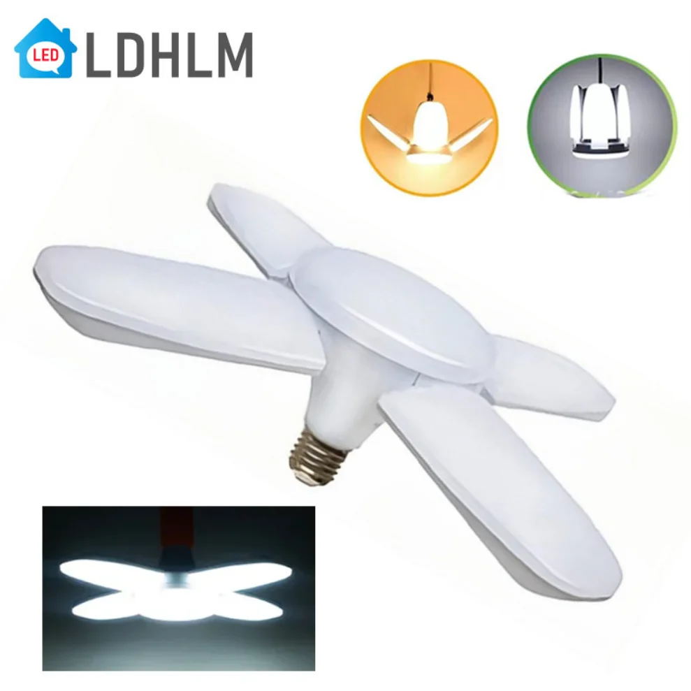 Bombilla LED plegable para techo del hogar, lámpara de sincronización con aspas de ventilador, E27, AC85-265V, 28W, blanco frío/blanco cálido