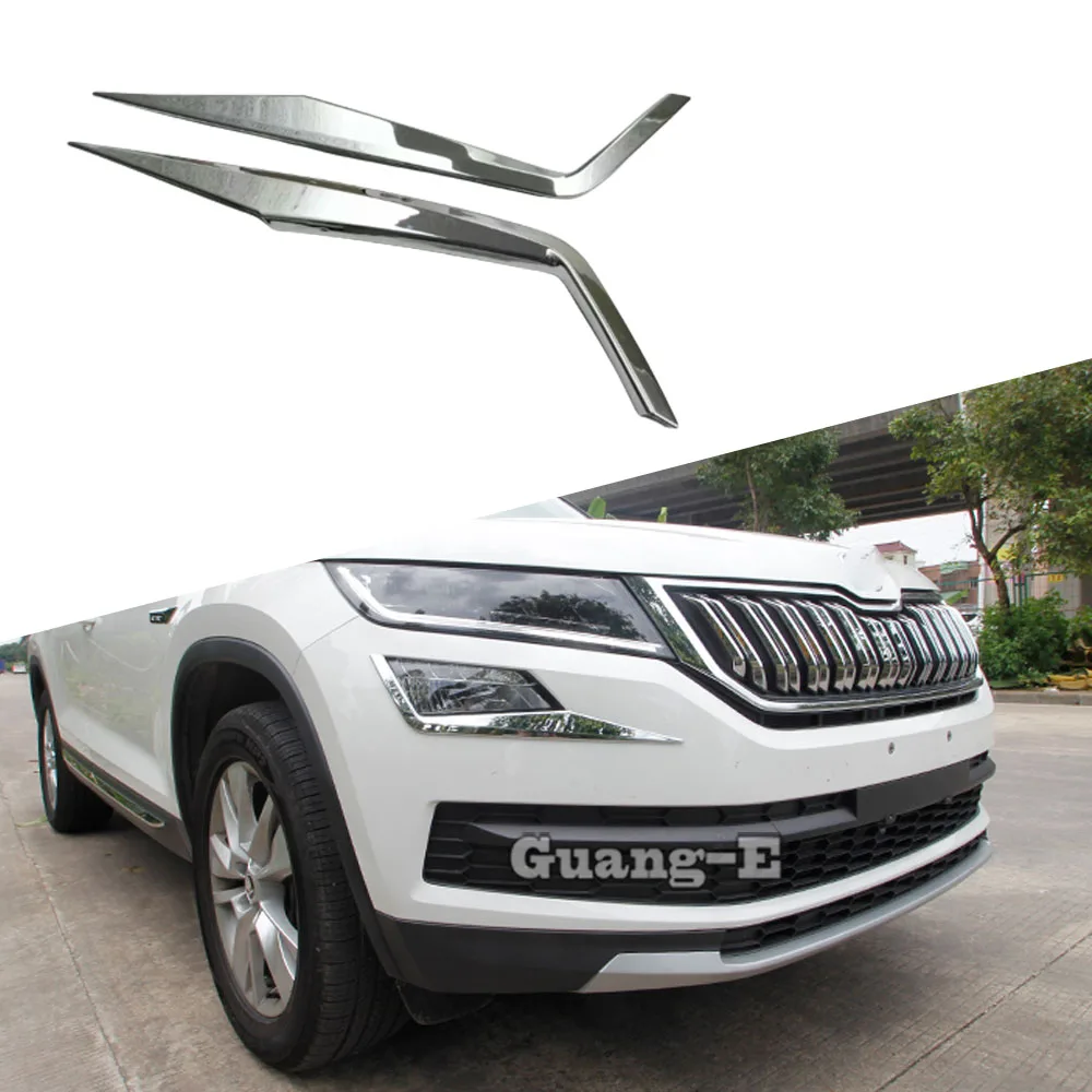 

Body Head Front Fog Light Lamp Frame For Skoda Kodiaq 2017 2018 2019 2020 2021 2022 Stick Eyebrow Corner ABS Chrome Trim 2PCs
