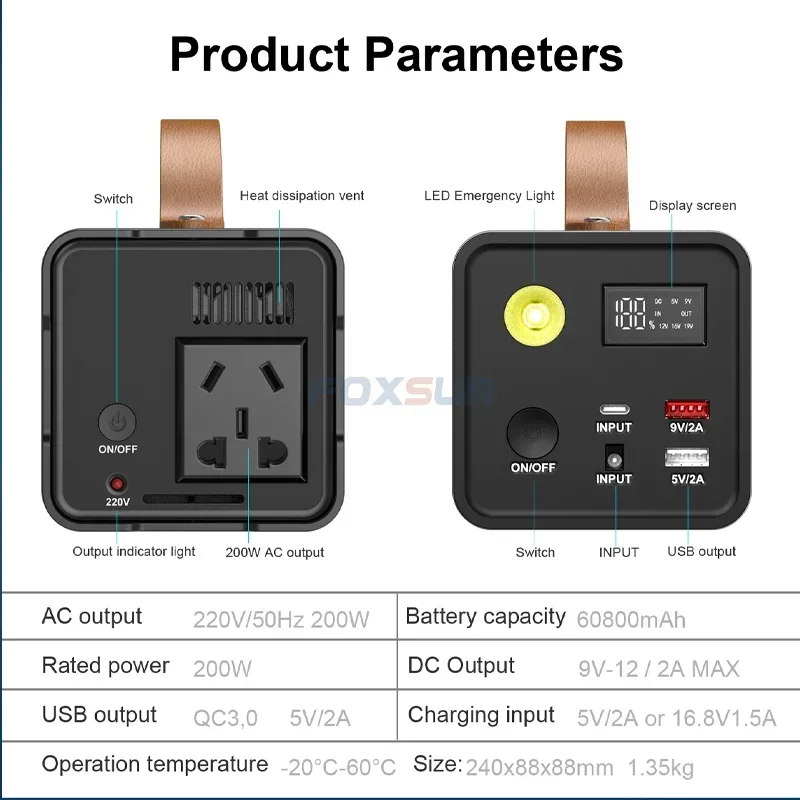 220V 60800mah Portable Power Station Camping Battery Solar Emergency Generator Power Bank for Self-driving Night Market Stall