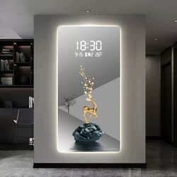 Modern Light Luxury Porch Digital Electronic Wall Clock Living Room Corridor Decoration Hanging Wall LED Plug-in Clock Painting