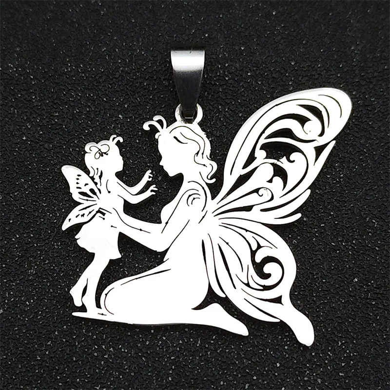 3Pcs Angel Mother Children Pendants For Women Men Stainless Steel Gold Color Mom Girl Hollow Charms Jewelry Gift