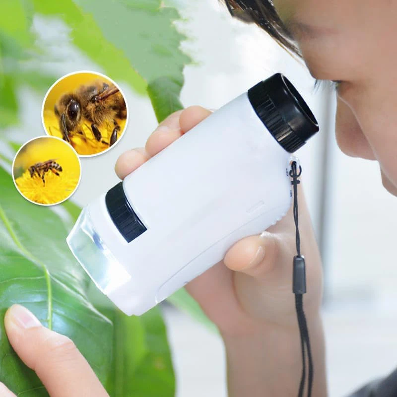 Pocket Microscope Kids Science Toy Kit 60-120x Educational Mini Handheld Microscope with LED Light Outdoor Children Stem Toy