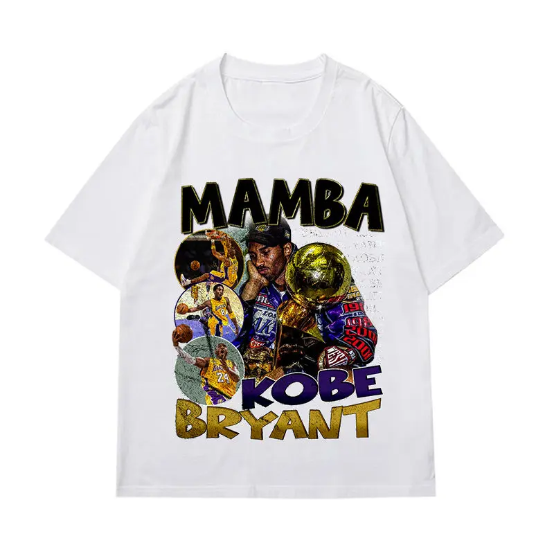 تي شيرت رجالي من القطن الخالص كرة سلة أمريكية ريترو بأكمام قصيرة تي شيرت Harajuku Y2k كاجوال بياقة دائرية وأكمام قصيرة للجنسين #5