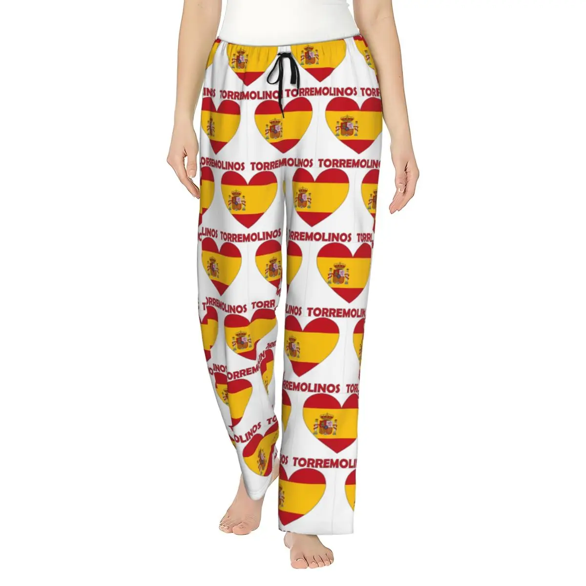 

Custom Heart Flag Love Torremolinos Spain Women Pajama Pants Lounge Sleep Sleepwear Bottoms with Pockets