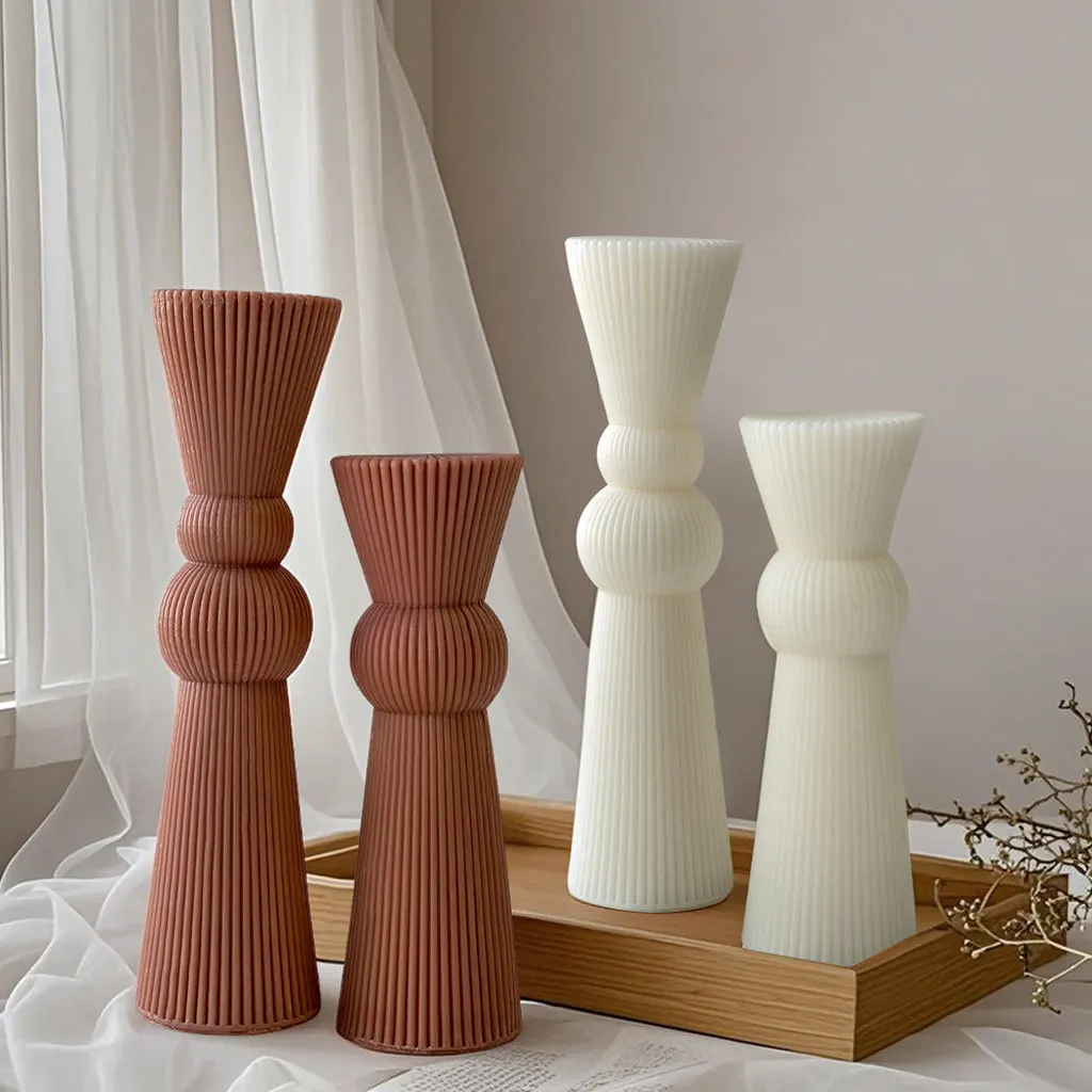 DIY Long Rod Striped Pillar Candle Mold Handmade Cylinder Aroma Candle Silicone Molds Church Candles Making Supplies