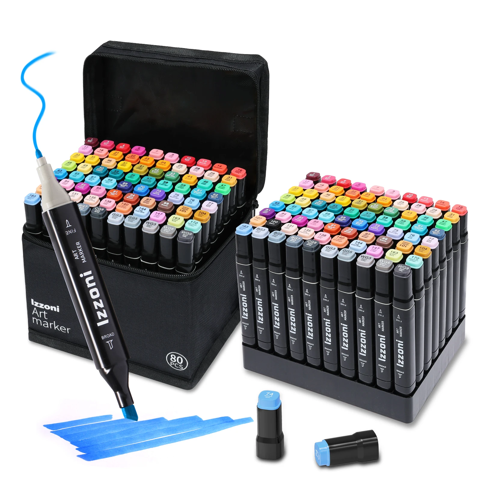 80 Colors Alcohol Markers with Base Dual Tip Drawing Markers for Adult and Kids Comics Coloring Sketching Illustration