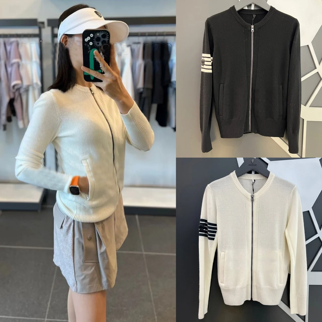 

Golf Clothing New Women's Zipper Round Neck Long Sleeved Knitted Golf Jacket Temperament