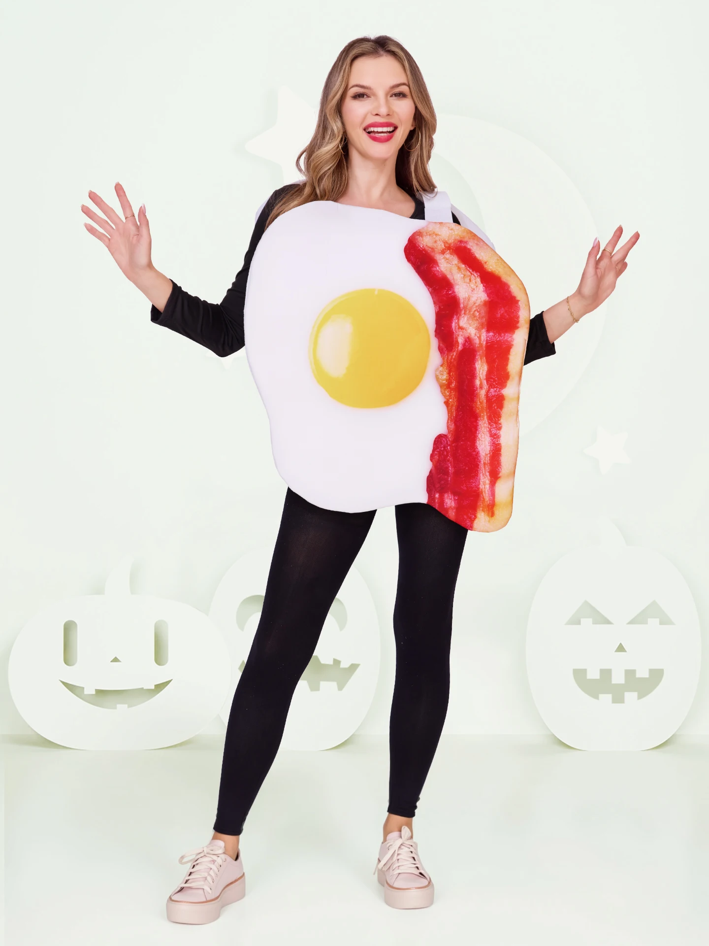 

Креативный костюм для косплея на Хэллоуин, сценическое представление, еда, узор, яйцо, бекон, наряд, женский этнический сценический костюм, полиэфирное волокно