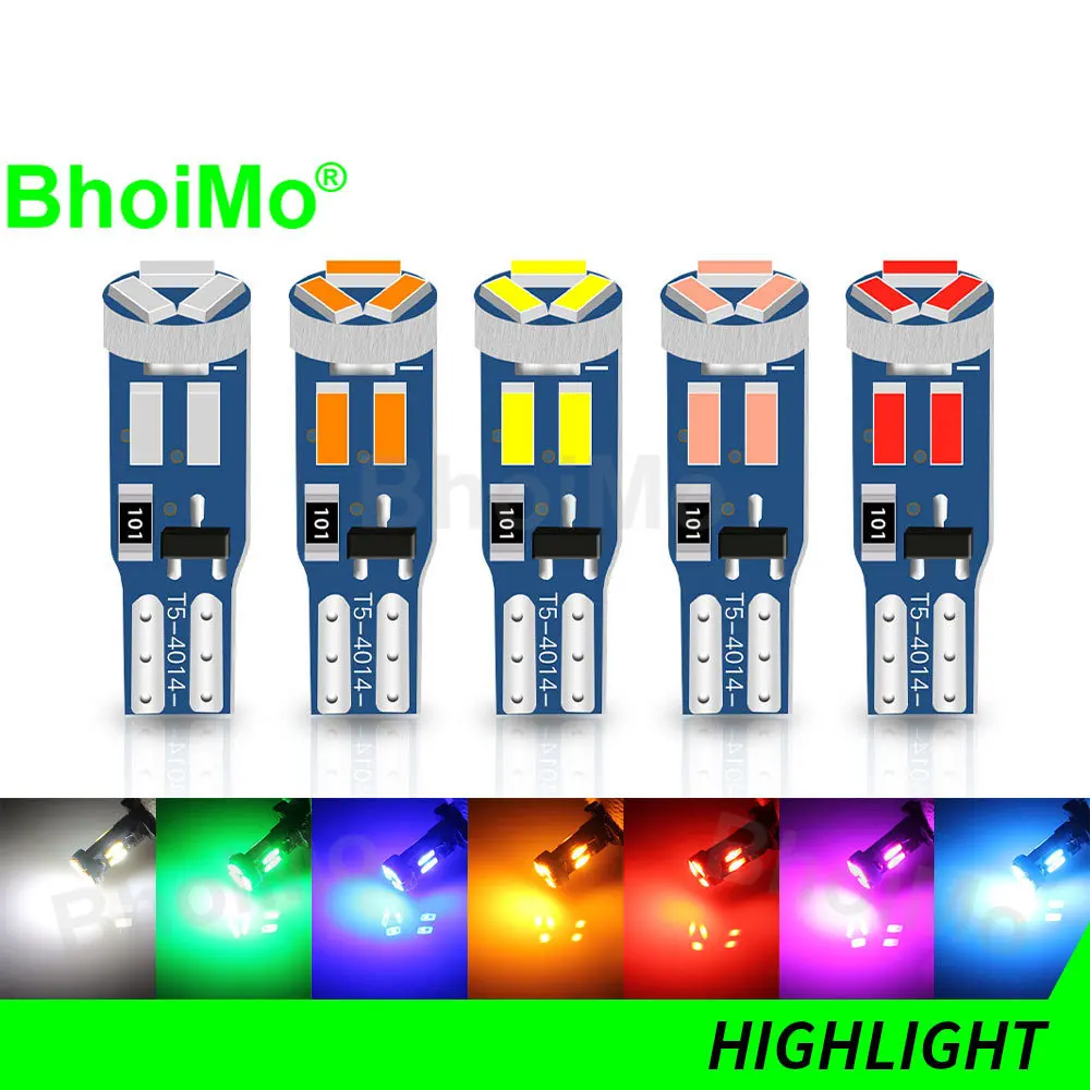 BhoiMo 8PCS Meter Non Polar Led T5 74 Bulb W3W Indicator Instrument Dashboard Plate Panel 7SMD Warning Car Light Signal Lamp