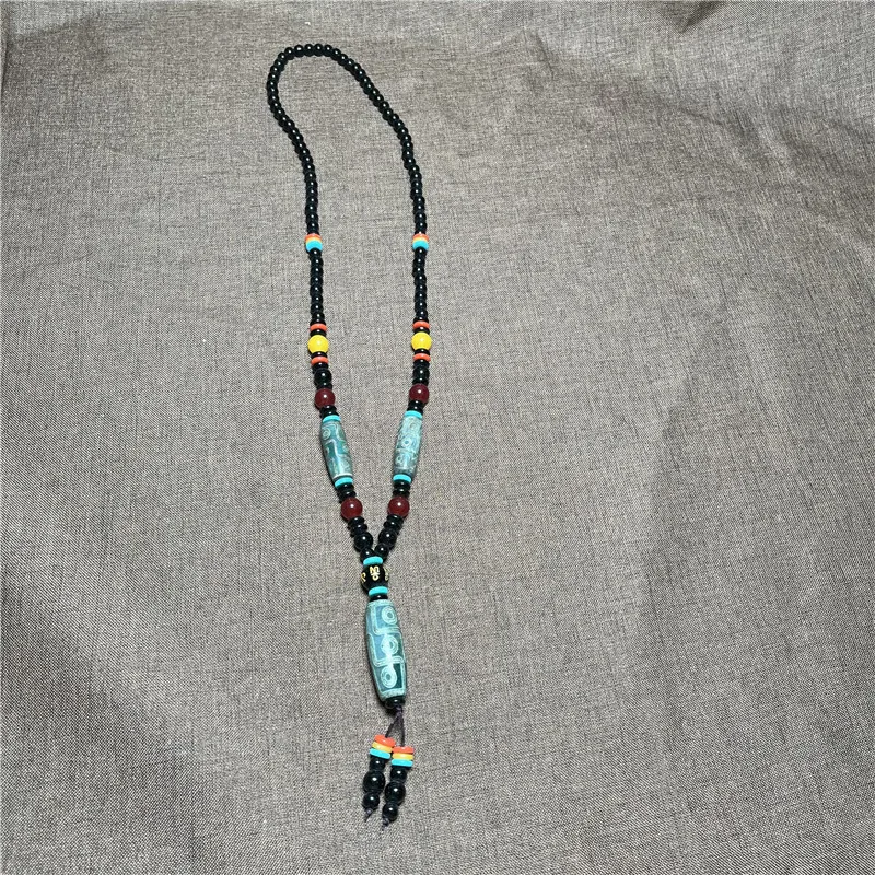 Natural Chalcedony Tibetan Sweater Chain High Oil Content Old Buddha Bead Agate Dzi Necklace