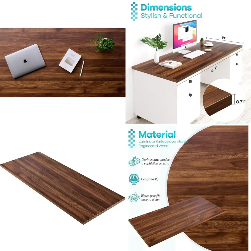 

60x18 Melamine Double L-Shaped Desk Top, Solid Walnut Finish, DIY Friendly for Home and Office Use