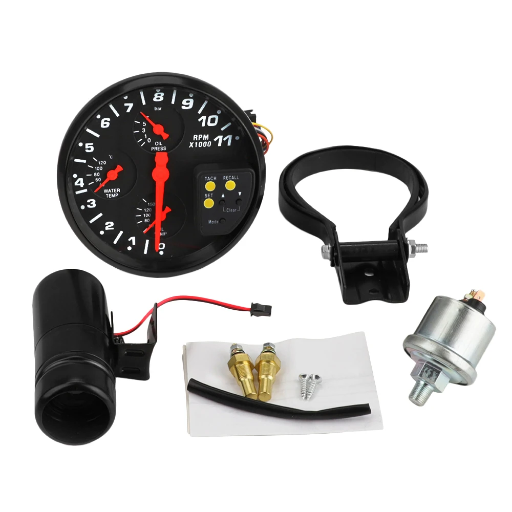 1Set 4 In 1 Tachometer + Sensor + Instruction Manual For Various Models 125.14*93.75mm/4.93*3.69in 12V Car Accessories