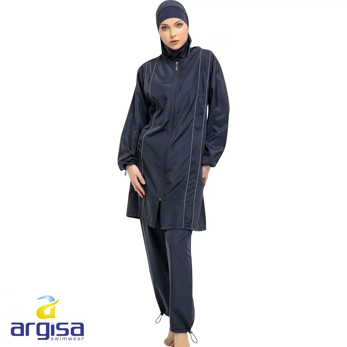 Argisa 7113 Long-Sleeve Plus Size Full Burkini Muslim Swimwear 3XL-7XL Hijab Islamic Swimsuit Turkey Women GRAY Blue Purple Black