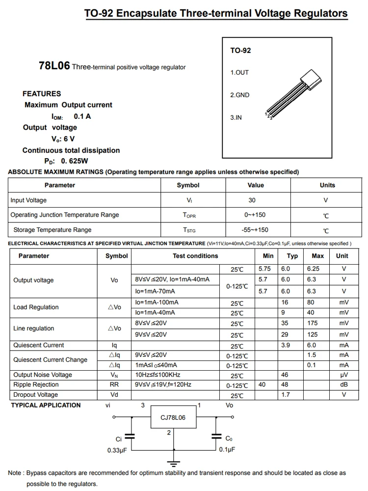 20PCS 78L06 TO-92 package input 30V output 6V 100mA linear three terminal regulator (LDO) transistor