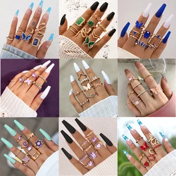 Tocona INS Trendy Butterfly Joint Ring Sets for Women Shiny Crystal Stone Geometry Alloy Party Jewelry Anillo 7pcs/sets 22487