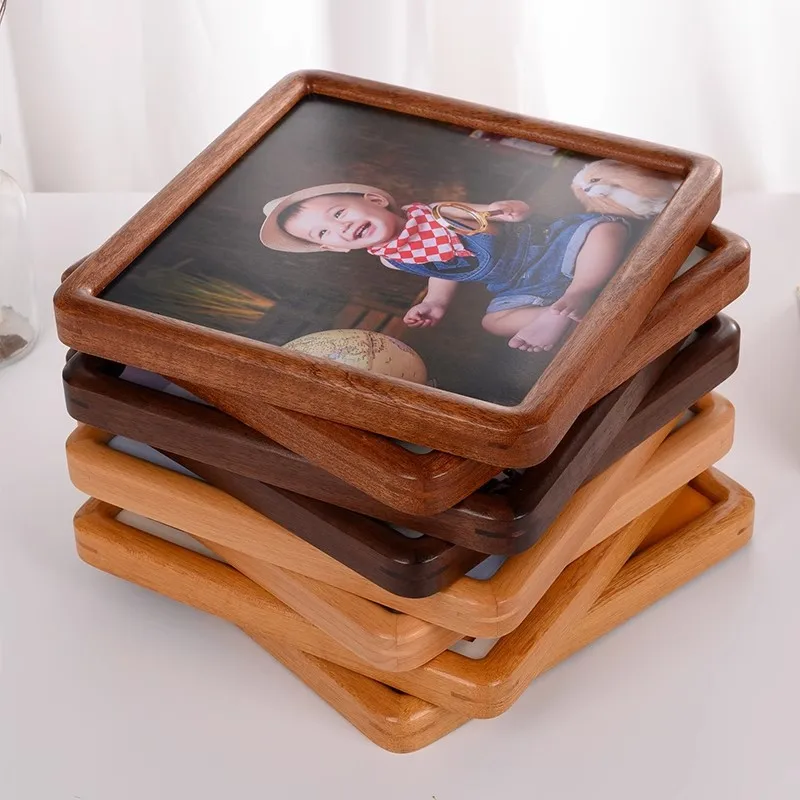 Premium Black Walnut Solid Wood Rounded Square Photo Frame - Elegant Desktop Decor for Home Accessories Home Decor