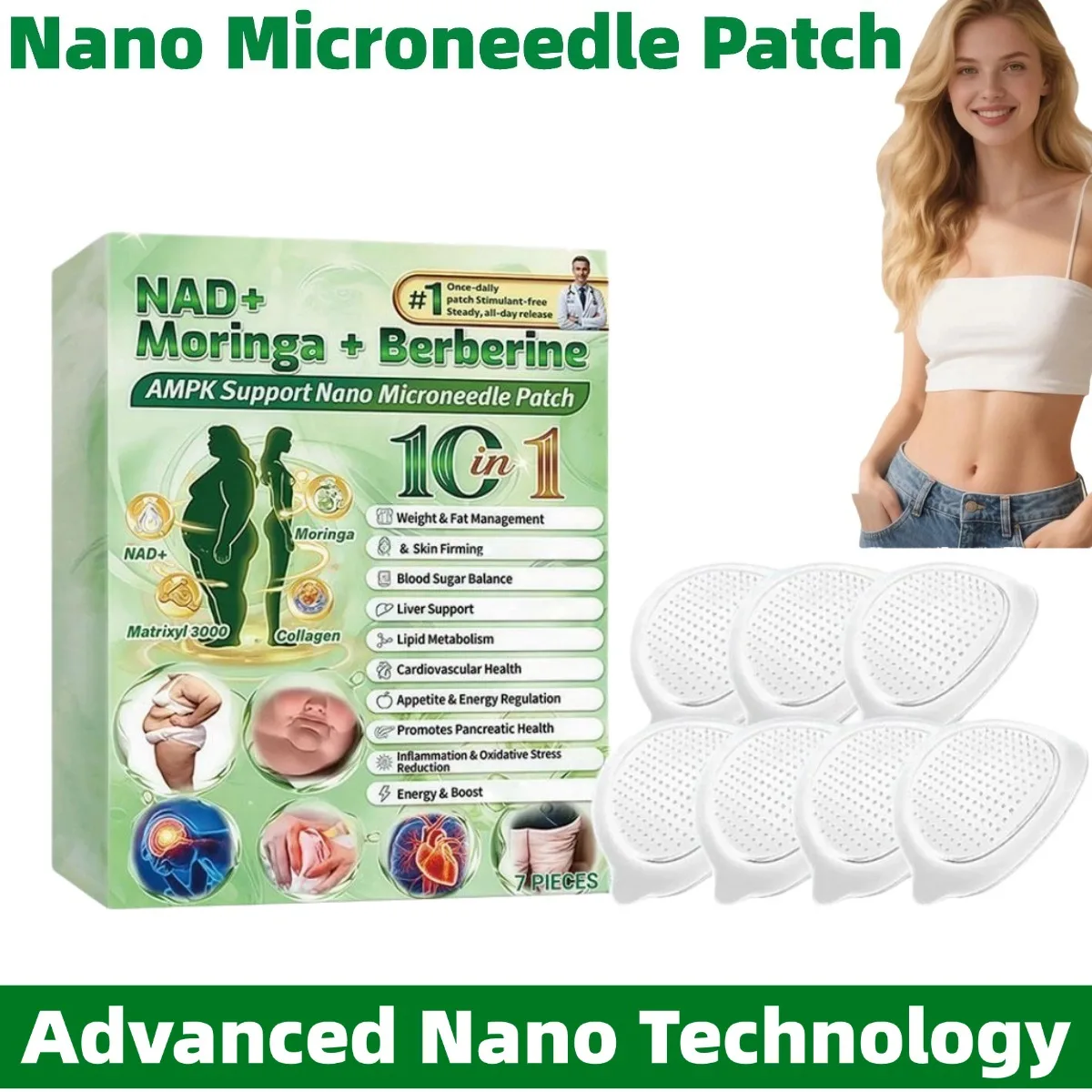 

Berberine NAD+ Firming Fat - Moringa Nano Microneedle Fat Management Sticker - Natural Thin Waist Lasting Support Care Women&Men