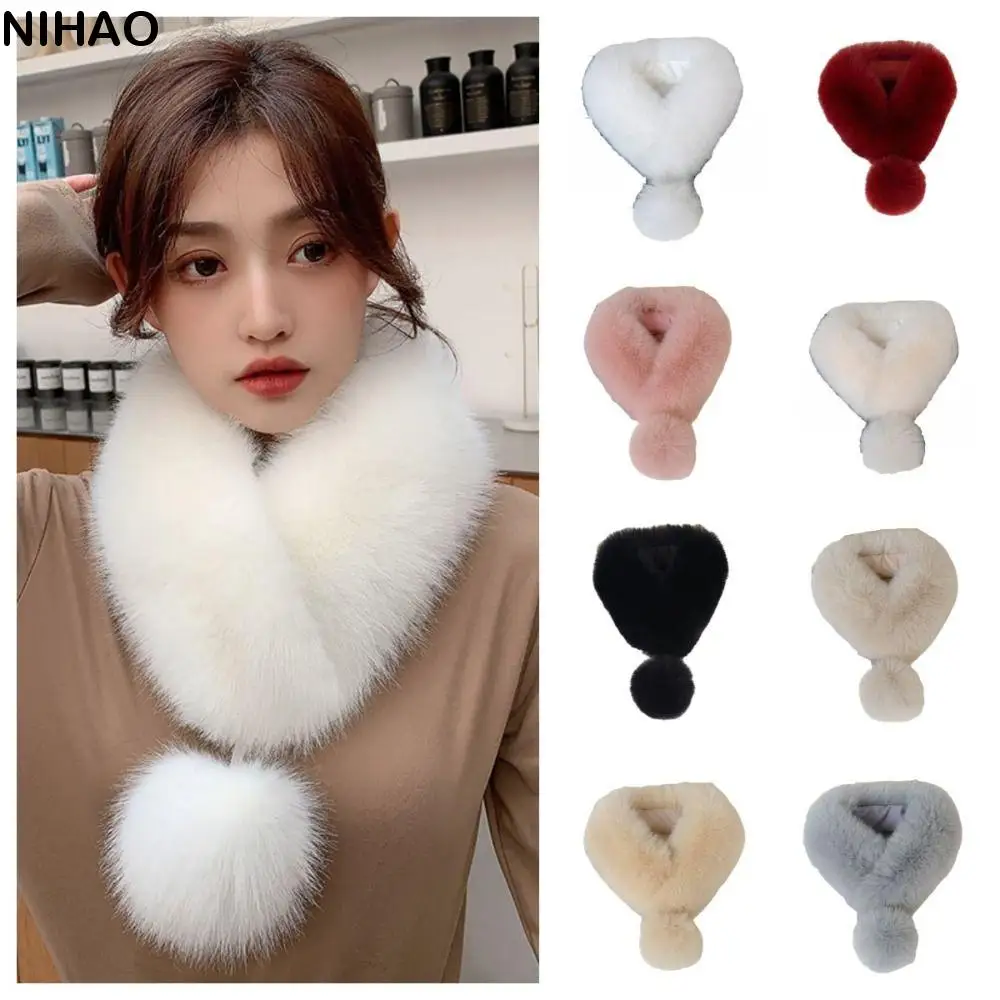 

Elegant Thickened Plush Scarf Magnetic Windproof Imitation Fur Scarf Keep Warm Solid Color Cross Neck Warmer Winter