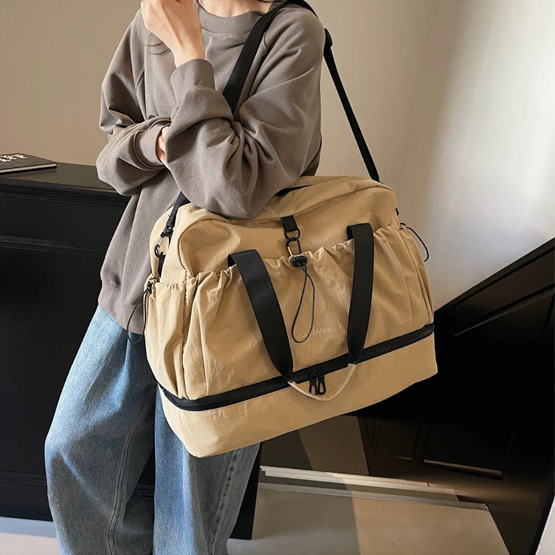 Large Capacity Fitness Bag Short Trip Travel Bag Men Women Independent Shoe Handbag Crossbody Bag Wet And Dry Separation