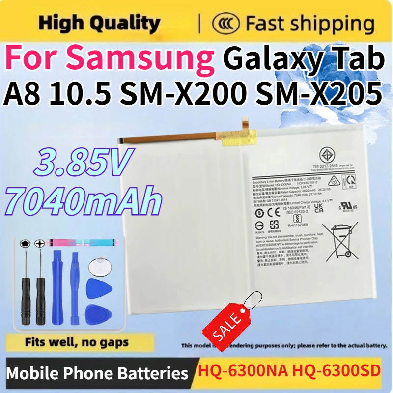 High-Capacity 3.85V 7040mAh HQ-6300NA HQ-6300SD Battery for Samsung Galaxy Tab A8 10.5 SM-X200 SM-X205 Mobile Phone Batteries
