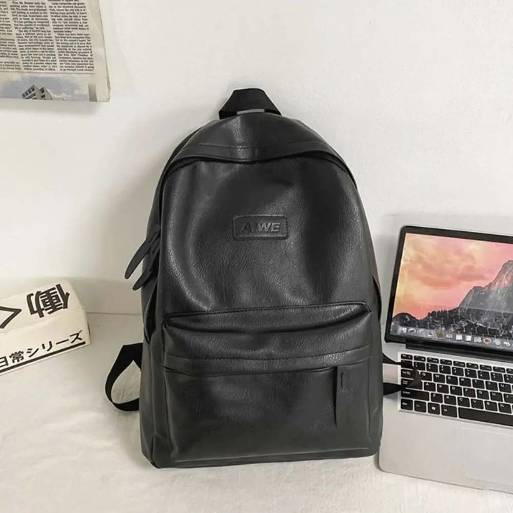 

Korean Style Leather Backpack Men Large Capacity Multiple Pockets Teens Schoolbag All-match Handbag Shoulder Bag Boys Girls